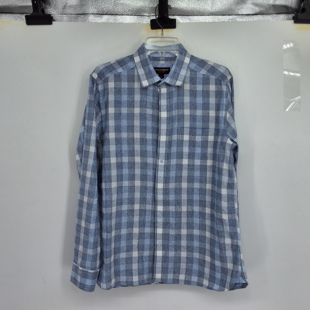 Johnston & Murphy Men's Blue and White Checkered Shirt